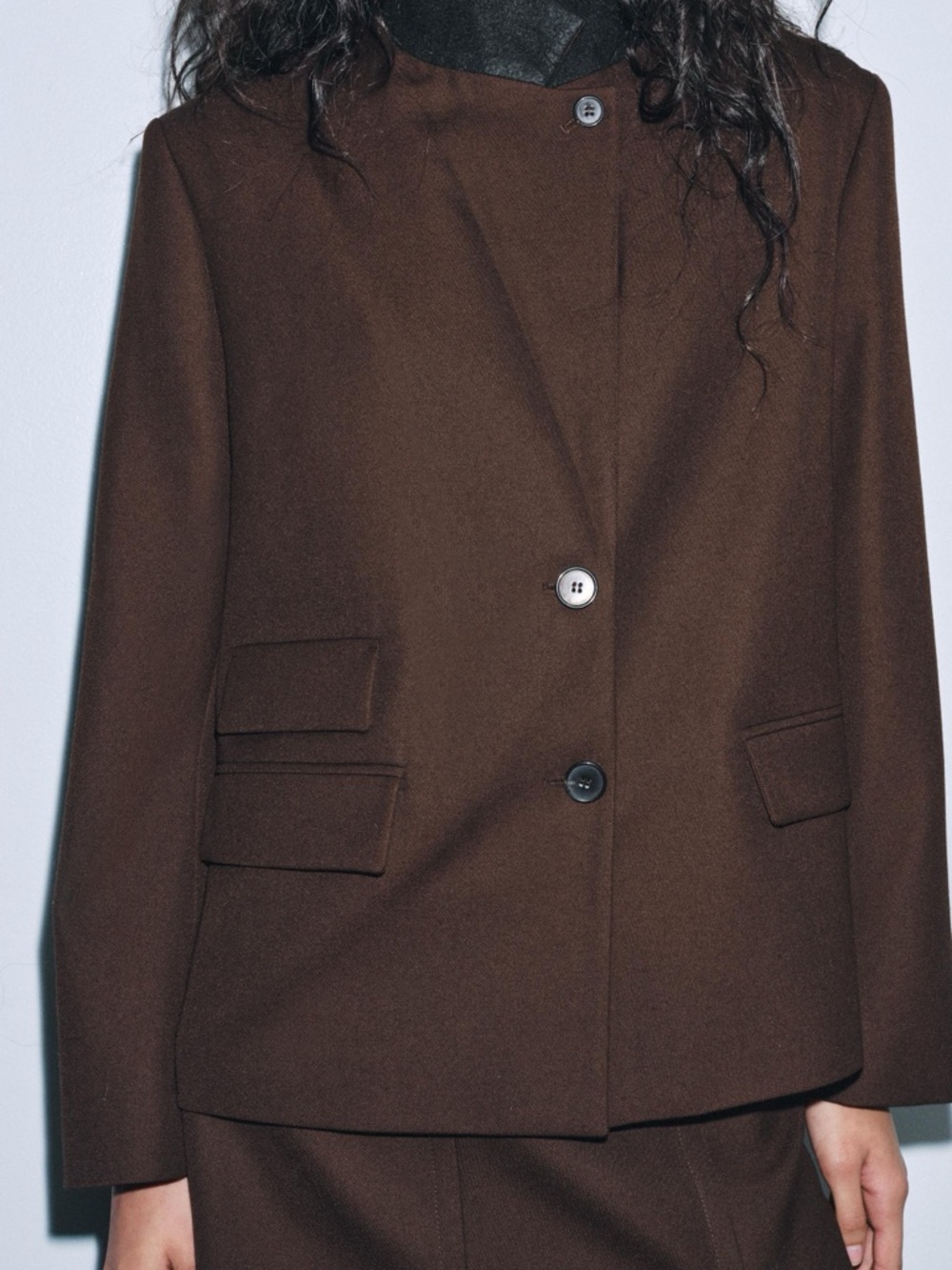Zara Chocolate Brown Two-Piece Blazer Skirt Set - Picture 2 of 8
